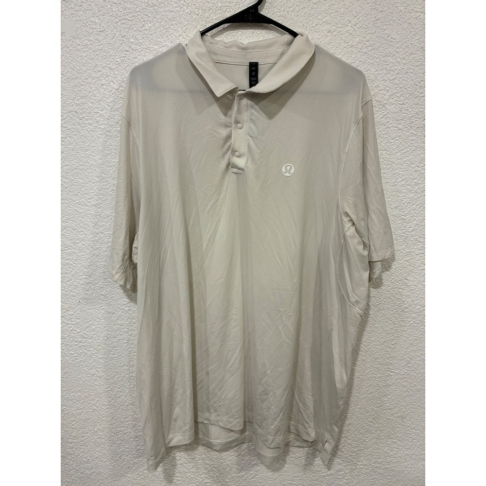 Lululemon Evolution Polo Shirt Mens XXL Bone Beige Short Sleeve Snap LM3ELHS